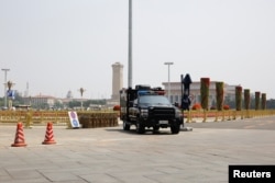 A police vehicle is deployed in Tiananmen Square in Beijing, China, June 4, 2019.