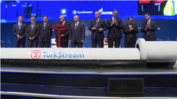Premijer Bugarske Bojsko Borisov i preds redsednici Rusije, Turske i Srbije - Vladimir Putin, Redžep Tajip Erdogan i Aleksandar Vučić, službeno su pustili u rad gasovod Turski tok, u Istanbulu, Turska, 8. januara 2020.