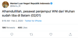 Twitter Menteri Luar Negeri RI Retno Marsudi.(Foto: Courtesy/Twitter Menlu RI)