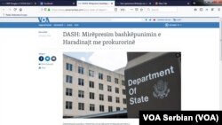 Vest albanskog servisa Glasa Amerike o reakciji Stejt departmenta povodom odluke Ramuša Haradinaja da se povuče sa funkcije i pojavi pred sudom u Hagu