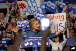 FILE - Democratic presidential candidate Hillary Clinton speaks during a rally in West Palm Beach, Florida, March 15, 2016.