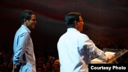 Prabowo Subianto dan Sandiaga Uno di depan 1.500 pengusaha di Djakarta Theater, Jakarta, Kamis (21/3) (Prabowo-Sandi Media Center)