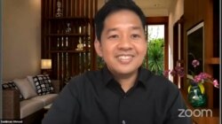 Manajer program Saiful Mujani Research and Consulting (SMRC), Saidiman Ahmad, saat merilis hasil survei terkait pembubaran organisasi Front Pembela Islam (FPI) dan Hizbut Tahrir Indonesia (HTI), Selasa 6 April 2021. (Anugrah Andriansyah)