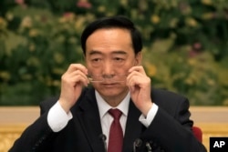 2017年10月19日,在北京举行的中共第十九次党代会期间,新疆党委书记陈全国在新疆代表团会议上。