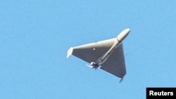 资料照 - 照片为2022年7月俄罗斯军队对乌克兰首都基辅进行无人机攻击。乌克兰当地官员说,参加攻击的是伊朗制造的Shahed-136(见证者-136)型无人机。