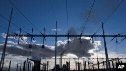FILE - The electric power transmission facility in the village of Obilic, Kosovo, March 7, 2018. Engineers have linked Ukraine to an electricity grid spanning much of continental Europe, allowing the country to decouple its power system from Russia.