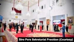 Suasana pelantikan menteri dan wakil menteri baru oleh Presiden Joko Widodo di Istana Negara, Rabu, 23 Desember 2020. (Foto: Biro Pers Sekretariat Presiden)