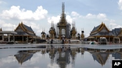 Construction continues on the royal crematorium for the late Thai King Bhumibol Adulyadej in Bangkok, Thailand, Sept. 8, 2017. The funeral for the late king is expected in late October.