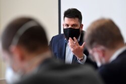 FILE - Leonid Volkov, chief strategist for Russian opposition leader Alexey Navalny, speaks during a press conference at the Lithuanian Embassy in Brussels, Belgium, Feb. 22, 2021.