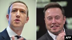Pendiri Facebook, Mark Zuckerberg (kiri), dan Elon Musk, pendiri SpaceX (kanan), Juni 2023. (Foto: Mandel Ngan dan Alain Jocard/ AFP) 