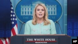 캐롤라인 레빗 백악관 대변인이 2025년 3월 11일 정례브리핑을 하고 있다.