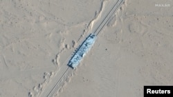 A satellite picture shows a mobile target in Ruoqiang, Xinjiang, China, Oct. 20, 2021.