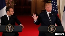 川普总统和马克龙总统星期二会谈后在白宫举行联合记者会