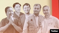 រូបឯកសារ៖ អ្នកការពារ​សិទ្ធិ​មនុស្ស​បួន​នាក់​នៃ​សមាគម​សិទ្ធិមនុស្ស​អាដហុក ​និង​អតីត​បុគ្គលិក​មួយរូប​ទទួល​បាន​រង្វាន់​អ្នកការពារ​សិទ្ធិមនុស្ស​ Martin Ennals Prize ​នៅថ្ងៃ​អង្គារ​ ទី១០ ខែ​តុលា ឆ្នាំ​២០១៧។ (រូបថតដកស្រង់ពី Twitter របស់បេសកកម្ម Finland នៃអង្គការសហប្រជាជាតិ) 