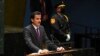 Pemimpin Qatar Sheikh Tamim bin Hamad al Thani berbicara di depan perwakilan negara-negara lain dalam Sidang Majelis Umum PBB yang ke-76 di New York pada 21 September 2021. (Foto: AP/Timothy A. Clary)