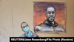 被控杀害乔治·弗洛伊德(George Floyd)的前明尼阿波利斯警察德里克·肖万（Derek Chauvin）在庭审中（画像）（2021年3月29日）