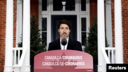 加拿大总理特鲁多3月29日就新冠病毒疫情对媒体发表讲话。