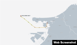 지난 2024년 11월 22일 북한 유조선 철봉산1호의 이동한 경로가 포착됐다. 자료=MarineTraffic
