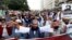 Supporters of the banned Islamist political party Tehreek-e-Labbaik Pakistan chant slogans demanding the release of their leader and the expulsion of the French ambassador over cartoons depicting the Prophet Mohammed, during a protest in Karachi, Pakistan, Oct. 29, 2021. 