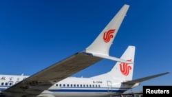 中国国航的波音737 MAX飞机停在北京的一个机场（路透社2019年3月11日）