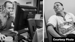 FILE: Zsombor Peter (left) and Aun Pheap, former Cambodia Daily reporters, whose incitement charges the Ratanakkiri Provincial Court dropped on Tuesday. (Courtesy photo of Ben Woods) 