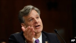 被川普总统提名为联邦调查局局长的克里斯托佛·雷在参议院司法委员会作证。（2017年7月12日）