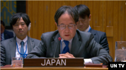 야마자키 카즈유키 유엔주재 일본 대사가 18일 ‘북한과 비확산’을 주제로 유엔 안보리가 개최한 공개회의에서 발언하고 있다. 사진 = UN TV