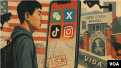 美国对签证申请人进行社交媒体审查的示意图。