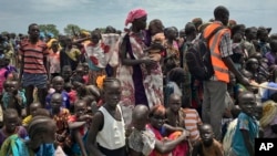 Warga yang terdampak oleh peperangan antre untuk mendapatkan bantuan pangan dari Program Pangan Dunia (WFP) di Old Fangak, negara bagian Jonglei, Sudan Selatan (foto: dok).