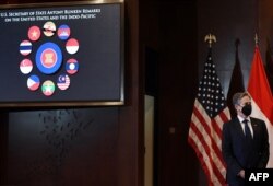 Menteri Luar Negeri AS Antony Blinken berbicara tentang strategi Indo-Pasifik pemerintahan Biden di Universitas Indonesia pada 14 Desember 2021. (Foto: AFP)