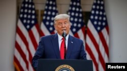 Presiden AS Donald Trump memberikan informasi terbaru mengenai program pengembangan vaksin Covid-19, di Gedung Putih, Washington, Jumat, 13 November 2020. (Foto: Reuters)