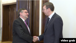 Arhiva - Zamenik pomoćnika državnog sekretara SAD Metju Palmer tokom sastanka sa predsednikom Srbije Aleksandrom Vučićem, u Beogradu, 10. juna 2019.