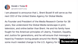 Trampova objava o imenovanju novog direktora USAGM na mreži Truth Social