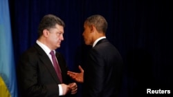 6月4日，奥巴马总统在华沙会见乌克兰当选总统波罗申科。 