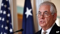 Menlu AS Rex Tillerson berbicara tentang Qatar di Deplu di Washington, 9 Juni 2017. 