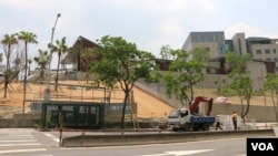 进入施工尾声的美国在台协会驻台北办事处新馆。（美国之音杨明拍摄）