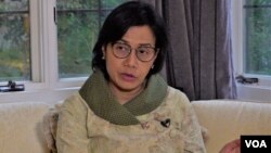 Menkeu RI, Sri Mulyani di Wisma Indonesia, Tilden, Washington, D.C., 12 Oktober 2021. (Photo: VOA)