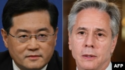 美国国务卿与中国外长秦刚。（法新社）