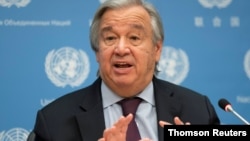 United Nations Secretary-General Guterres speaks during a news conference at U.N. headquarters in New York City, New York