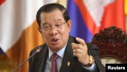 Hun Sen speaks at a press conference at the National Assembly after a vote to confirm his son, Hun Manet, as Cambodia's prime minister in Phnom Penh, Cambodia, August 22, 2023.