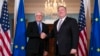 美国国务卿蓬佩奥2月7日在美国国务院会见到访的欧盟外交与安全政策高级代表丰特列斯。