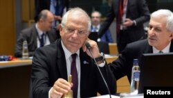 Kepala Urusan Kebijakan Luar Negeri Uni Eropa, Josep Borrell dalam pertemuan dengan para menteri luar negeri negara-negara Uni Eropa di Brussels, Belgia, 20 Januari 2020.