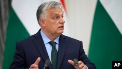 FILE. Hungarian Prime Minister Viktor Orban attends a news conference in the Kremlin in Moscow, July 5, 2024. Orban arrived in Beijing Monday for talks with Chinese President Xi Jinping, Orban's press chief told state news agency MTI.