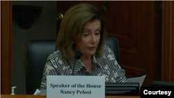 众议院议长佩洛西2020年7月1日在众院外委会有关香港国安法的听证会上发言（视频截图）