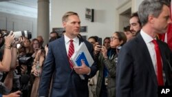 House Ethics Committee Chairman Representative Michael Guest, center, arrives for a meeting of the House Ethics Committee, on Capitol Hill in Washington, Nov. 20, 2024.