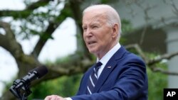 ប្រធានាធិបតីសហរដ្ឋអាមេរិក​លោក Joe Biden ថ្លែង​សុន្ទរកថា​នៅ​សេតវិមាន ក្នុងរដ្ឋធានីវ៉ាស៊ីនតោន កាលពីថ្ងៃទី១៤ ខែឧសភា​ ឆ្នាំ២០២៤។ 