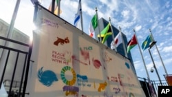 A mural for the Street Art for Mankind event outside the United Nations Headquarters, Sept. 21, 2024. 