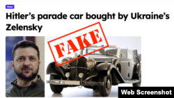 Ilustracija: Skrinšot lažne stranice Sijetl tribjuna, sa dodatom riječi "fake" (lažno).