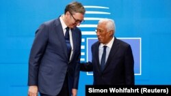 Predsednik Srbije Aleksandar Vučić i predsednik Evropskog saveta Antonio Košta u Briselu, 3. decembar 2024. (Simon Wohlfahrt/Pool/ REUTERS)
