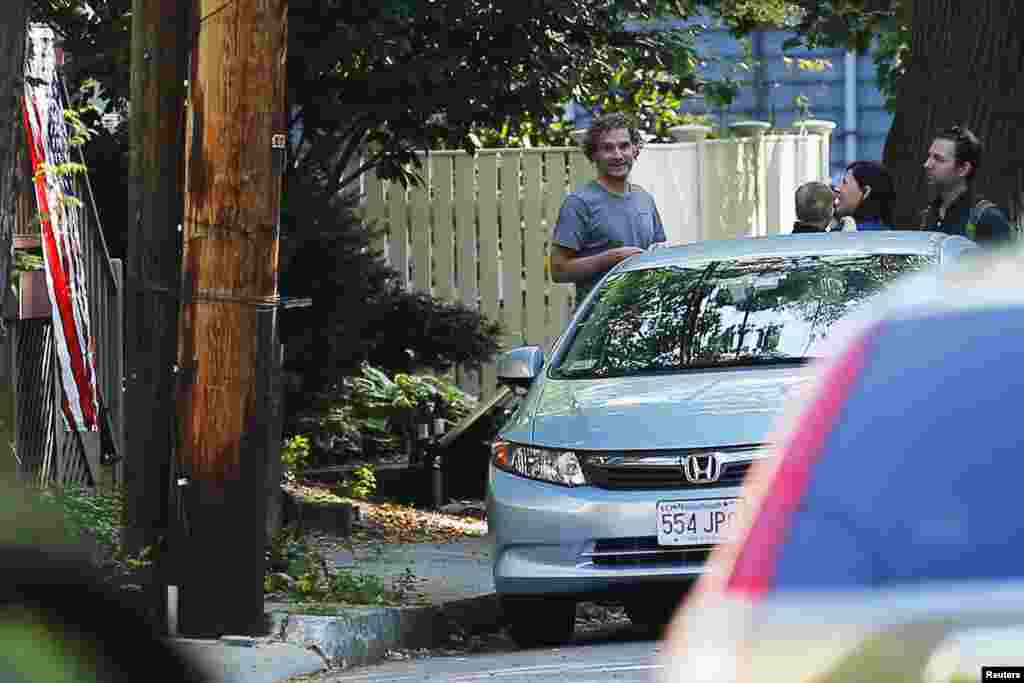 Peter Theo Curtis, who was released on Sunday, Aug. 24 after spending two years as a captive of insurgents in Syria, stands outside his mother's home in Cambridge, Massachusetts, Aug. 27, 2014.